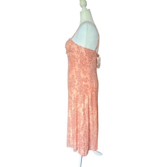 Peach Midi Stretch Slip Dress Women's Size XL Burnout Velvet , Ruched Bust, 43”L - Picture 3 of 6